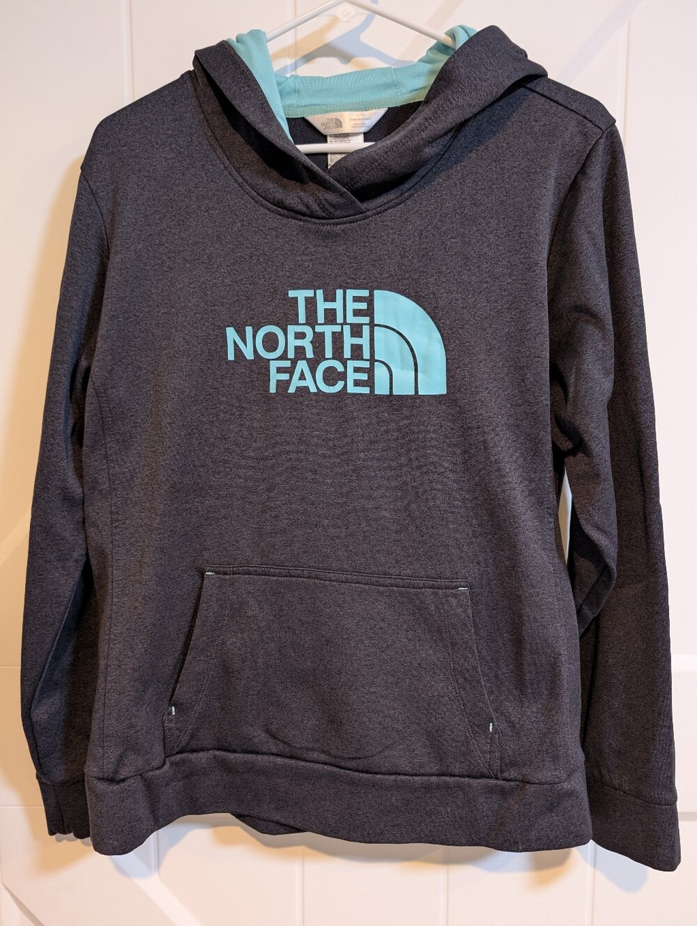 The North Face Womens Charcoal Hoodie with Aqua Logo